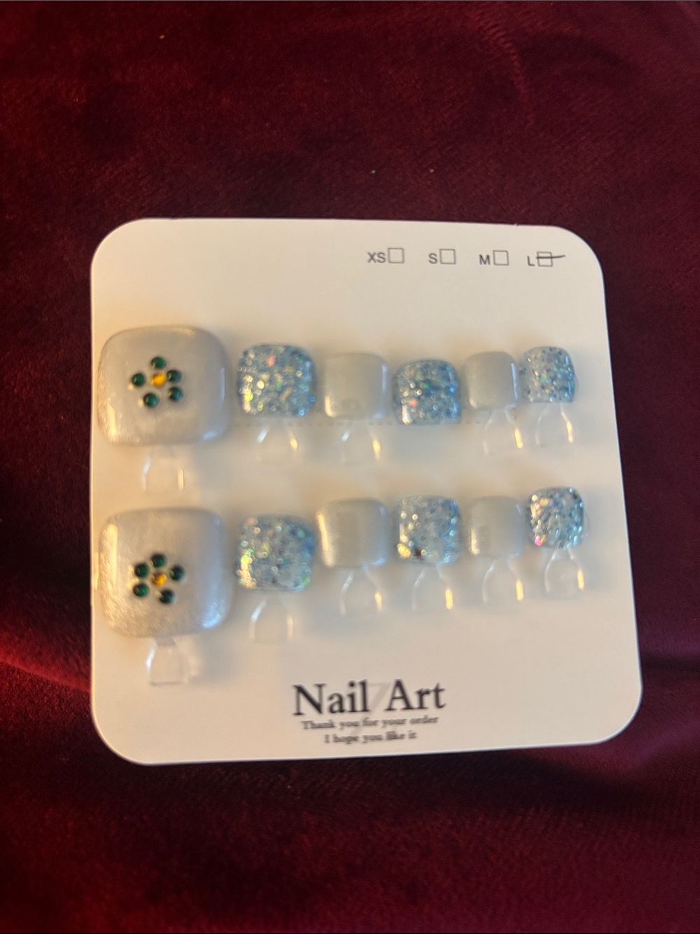 Nail Art Press-On Toe Nails - White & Glitter